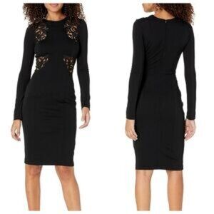 French Connection black embroidered cutout bodycon Marie sheath dress size 10